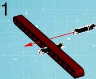 3D diagram of a mechanical assembly with red components and a pointer, no visible text or symbols