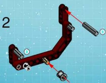 Mechanical assembly diagram showing a red robotic arm with attached components and directional arrows (no text or symbols)