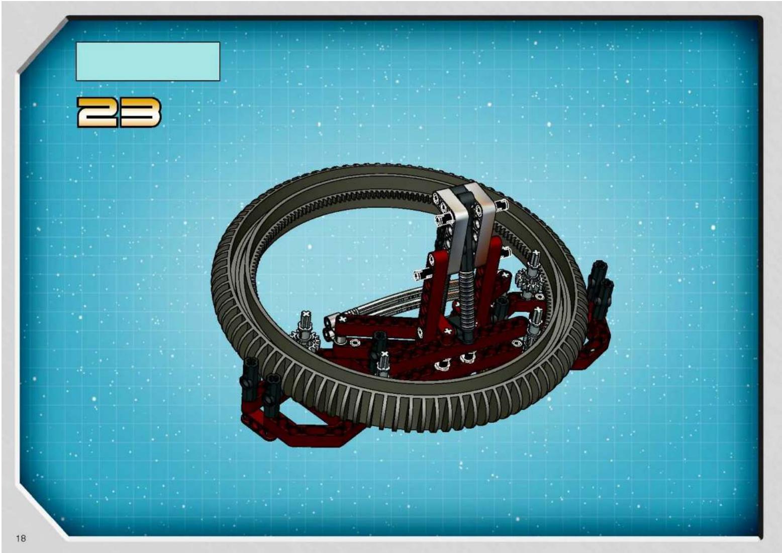 3D rendering of a mechanical assembly with red and black components on a blue grid background (no text or symbols)
