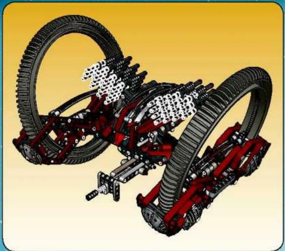 Technical illustration of a mechanical assembly with red and black components, no visible text or symbols