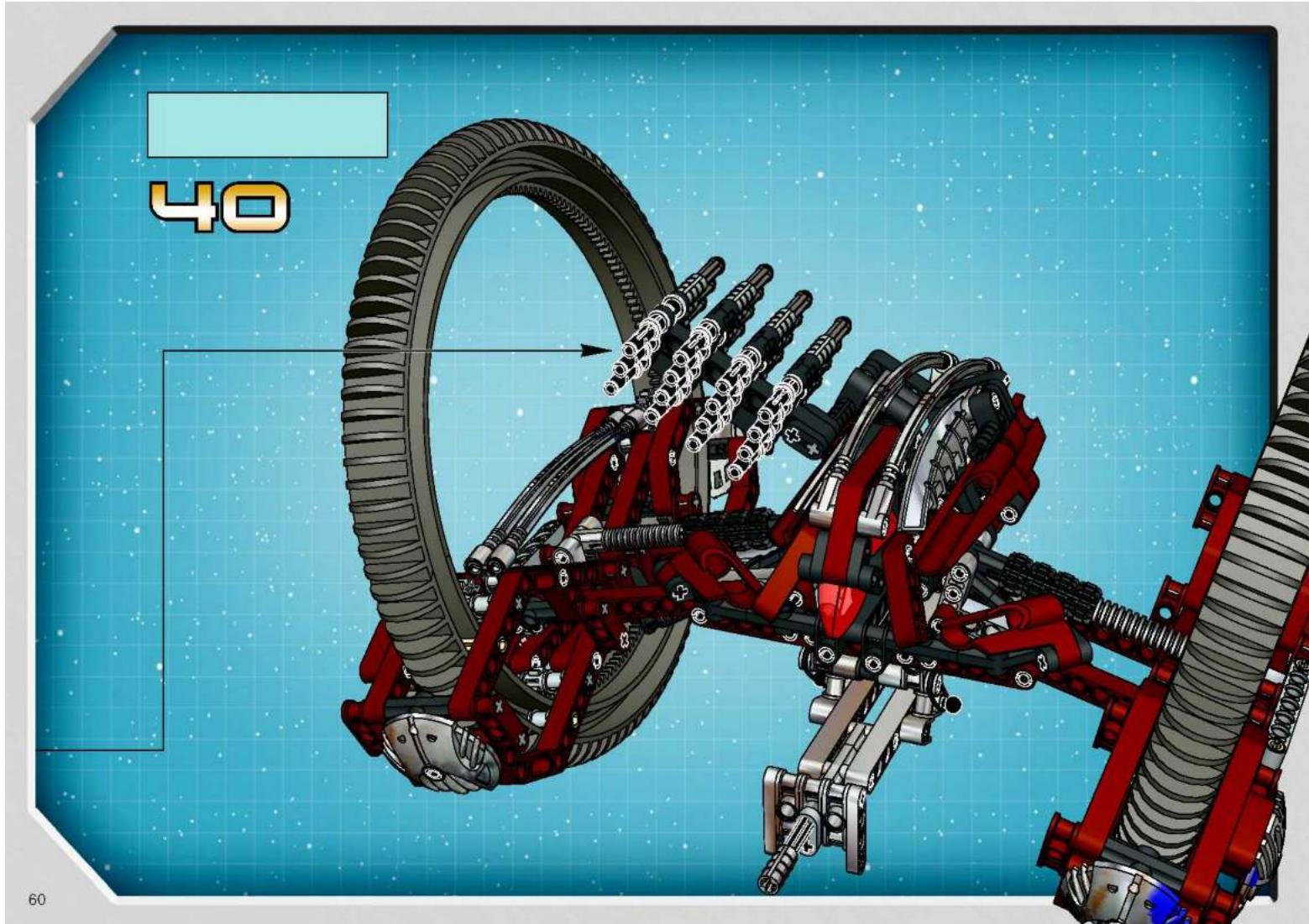 3D mechanical assembly diagram showing a complex mechanical assembly with red and gray components, no visible text or symbols