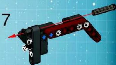 Illustration of a red and black toy gun with a handle, no text or symbols present