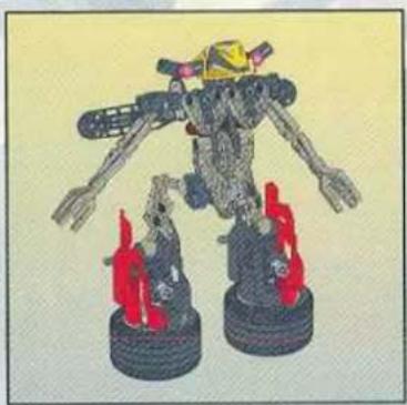 3D model of a robotic figure with exposed mechanical components and red base mount (no text or symbols visible)