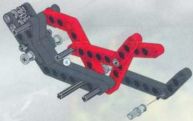 3D mechanical assembly diagram showing red and black components with no visible text or symbols