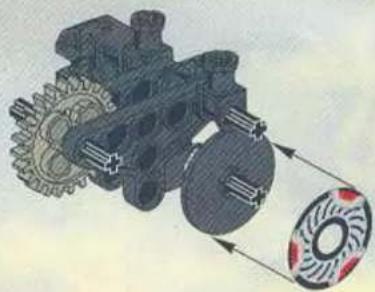 Mechanical gear assembly diagram showing meshing gears and a rotating shaft (no text or labels)