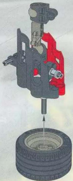 Mechanical assembly diagram showing a red brake caliper inserted into a tire, with no visible text or symbols.