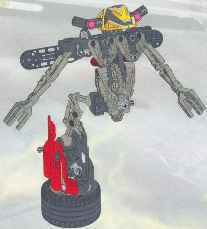 Illustration of a robotic robot with exposed mechanical joints and red safety gear, mounted on a tire (no text or symbols)