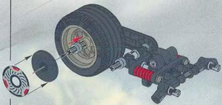 Diagram of a mechanical assembly showing a wheel, gear, and shaft components (no text or labels)