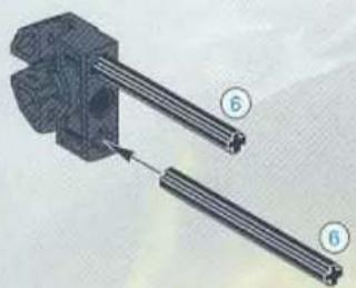 Mechanical assembly diagram showing two parallel rods with numbered callouts (6), no text or symbols present.