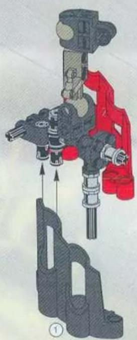 Mechanical assembly diagram showing a valve mechanism with red and black components (no text or labels)
