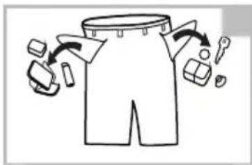 Diagram illustrating a garment pattern with labeled parts and directional arrows indicating movement or processing steps.