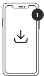 Diagram of a smartphone with a download button labeled '1' and an arrow icon