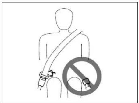 Diagram showing a person wearing a seatbelt with a no-smoking symbol overlaid
