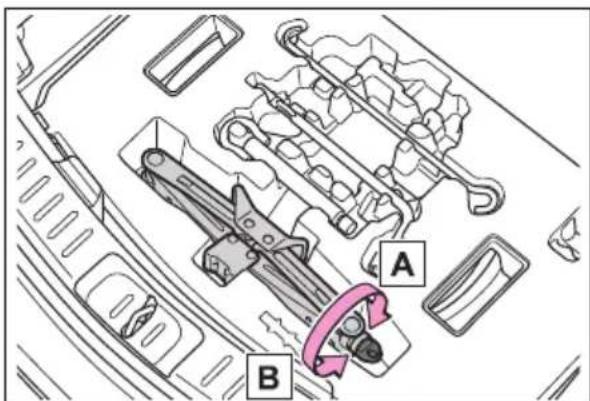Technical diagram of a mechanical assembly with labeled parts A and B, showing components like gears and levers.
