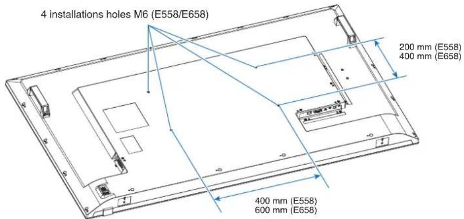 4 installations holes M6 (E558/E658) 200 mm (E558) 400 mm (E658) 400 mm (E558) 600 mm (E658)