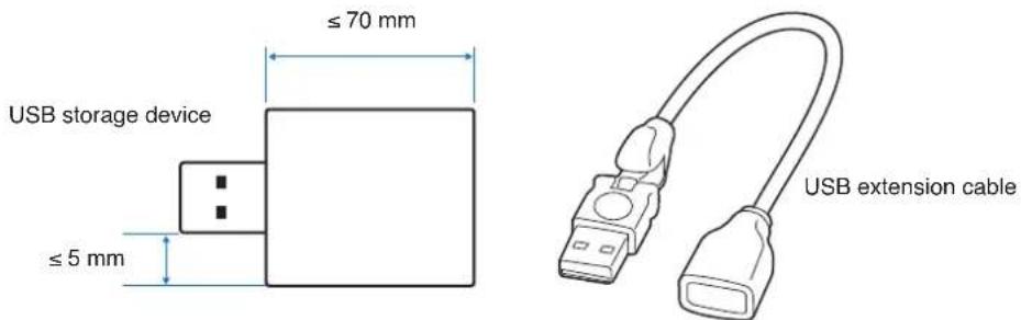 USB storage device ≤ 5 mm ≤ 70 mm USB extension cable