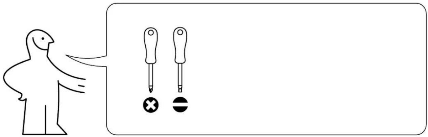 Diagram showing a person pointing at three screwdriver tips with a cross and circle below, likely illustrating a medical or diagnostic concept.