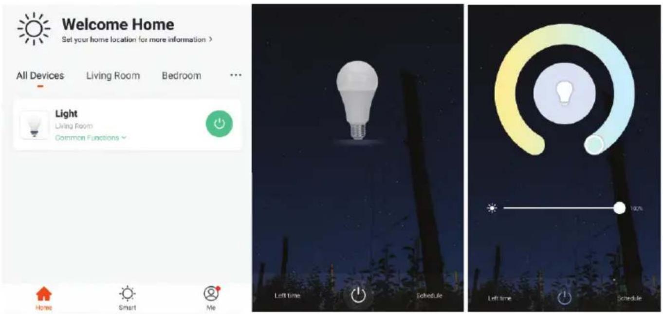 Welcome Home Set your home location for more information > All Devices Living Room Bedroom Light Living Room Common Functions Home Smart Me Left time Schedule Left time Schedule