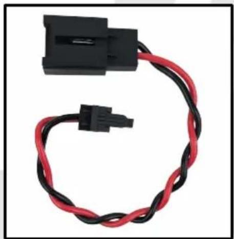 Coiled black and red electrical connector with a small terminal (no text or symbols visible)