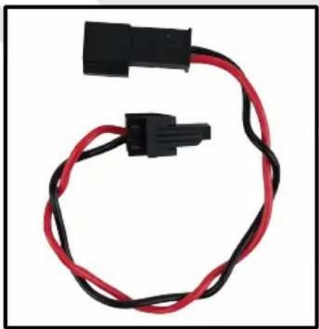 Coiled black and red electrical connector with two terminal blocks (no text or symbols visible)