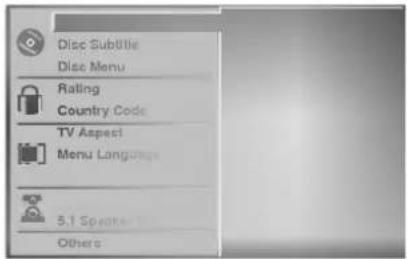 Disc Subtitle Disc Menu Rating Country Code TV Aspect Menu Language 5.1 Speaker Others