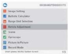 Image Setting Ballistic Calculator Range Unit Selection Vehicle Adjustment Scene Forescope Picture in Picture Record Mode short press Movie button to exit 1/2