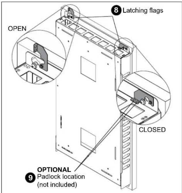 OPEN 8 Latching flags CLOSED OPTIONAL 9 Padlock location (not included)