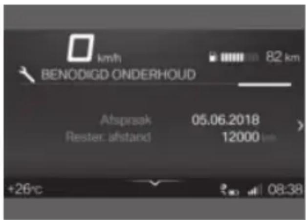 km/h 82 km BENODIGD ONDERHOUD Afsprak 05.06.2018 Rester: afstand 12000 +26°C 08:38