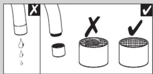 Diagram illustrating three stages of a water treatment procedure: dropping droplets, adding liquid, and collecting a container with a granular sample.