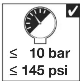 ≤ 10 bar ≤ 145 psi