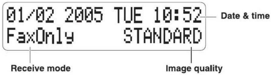 01/02 2005 TUE 10:52 FaxOnly STANDARD Date & time Receive mode Image quality