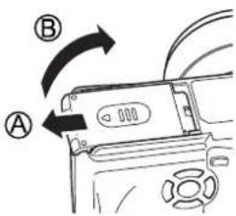 OLYMPUS Camedia C-770 Ultra Zoom - Slide the battery compartment/card cover in the direction of Ⓐ, then lift in the direction of Ⓑ. - 1