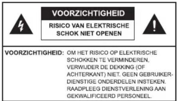 VOORZICHTIGHEID RISICO VAN ELEKTRISCHE SCHOK NIET OPENEN VOORZICHTIGHEID: OM HET RISICO OP ELEKTRISCHE SCHOKKEN TE VERMINDEREN, VERWIJDER DE DEKKING (OF ACHTERKANT) NIET. GEEN GEBRIKER- DIENSTIGE ONDERDELEN INSTEKEN. RAADPLEEG DIENSTVERLENING AAN GEKWALIFICEERD PERSONEEL.