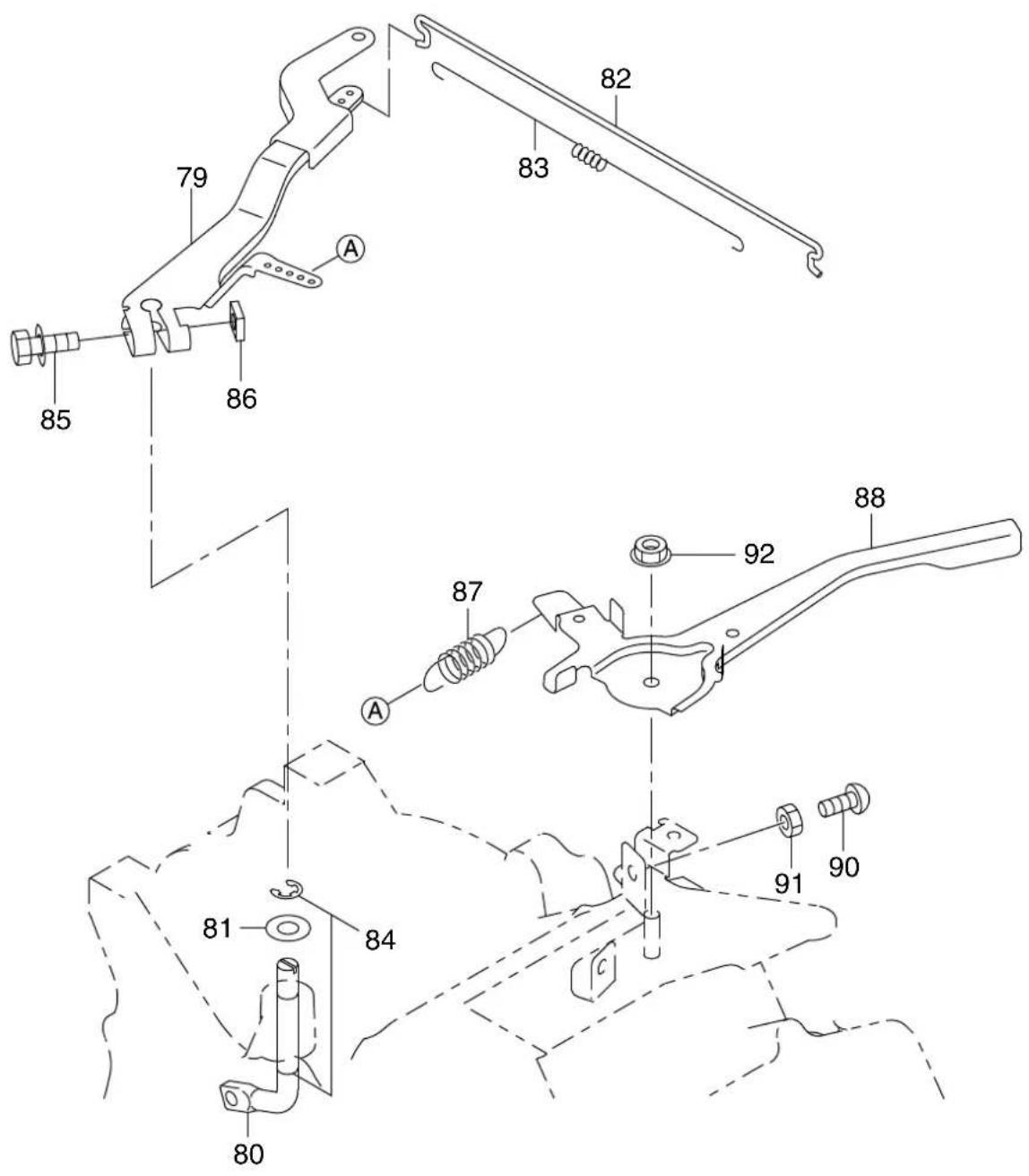 Technical diagram of a mechanical assembly with numbered parts and labeled features