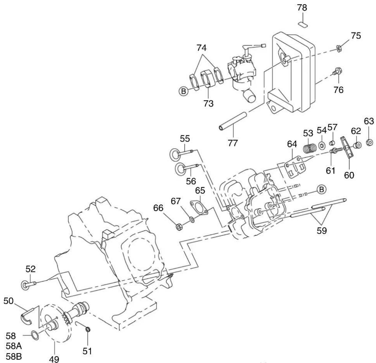 Technical diagram of a mechanical assembly with numbered components and labeled parts