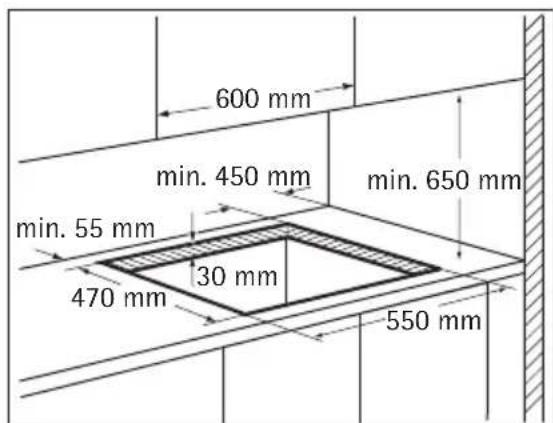 600 mm min. 450 mm min. 650 mm min. 55 mm 30 mm 470 mm 550 mm