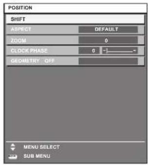 POSITION SHIFT ASPECT DEFAULT ZOOM 0 CLOCK PHASE 0 GEOMETRY OFF MENU SELECT SUB MENU