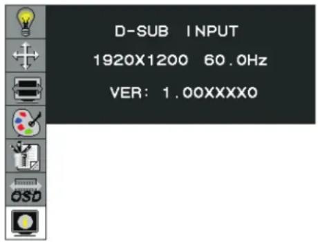 D-SUB INPUT 1920X1200 60.0Hz VER: 1.00XXXX0