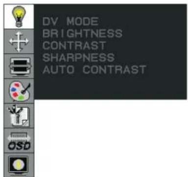 DV MODE BRIGHTNESS CONTRAST SHARPNESS AUTO CONTRAST
