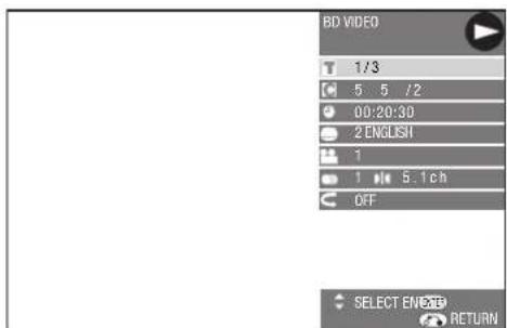 BD VIDEO 1/3 5 5 /2 00:20:3D 2 ENGLISH 1 1 5.1ch OFF SELECT ENEXT RETURN