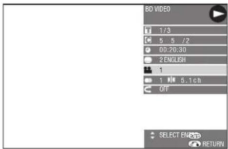 BD VIDEO 1/3 5 5 /2 00:20:30 2 ENGLISH 1 1 5.1 ch OFF SELECT EN RETURN