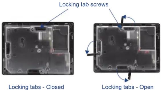 Locking tab screws Locking tabs - Closed Locking tabs - Open