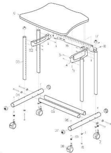 Technical diagram of a mechanical assembly with labeled components and dimensional annotations