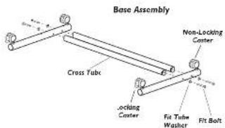 Base Assembly Cross Tube Locking Center Non-Locking Caster Fit Tube Washer Fit Bolt