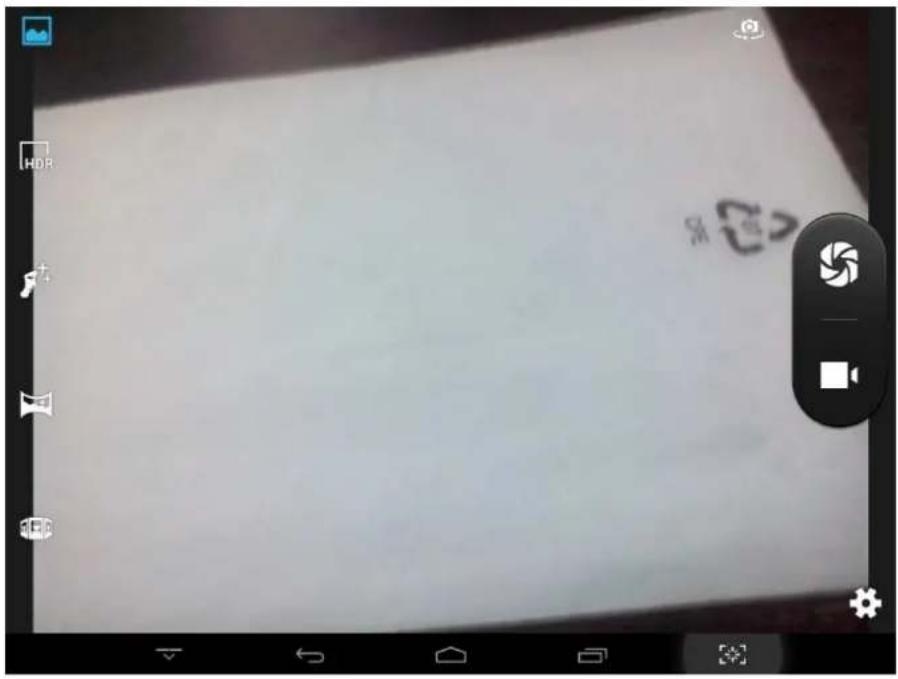 Screenshot of a smartphone camera interface showing a blank document with HDR and control buttons