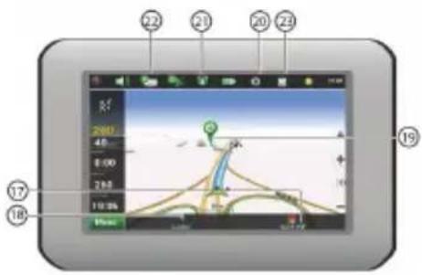 Screenshot of a digital navigation device interface with numbered UI elements and a person walking on a path.
