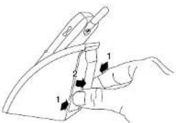 Diagram showing a hand holding a tool with numbered callouts indicating specific positions or steps