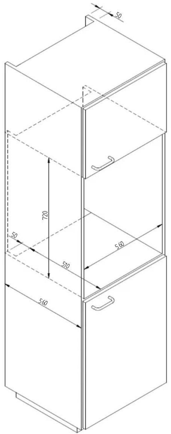BAUMATIC BD30TS - WARMING DRAWER DIMENSION DIAGRAM 560 X 720 FOR 600 OVENS - 1