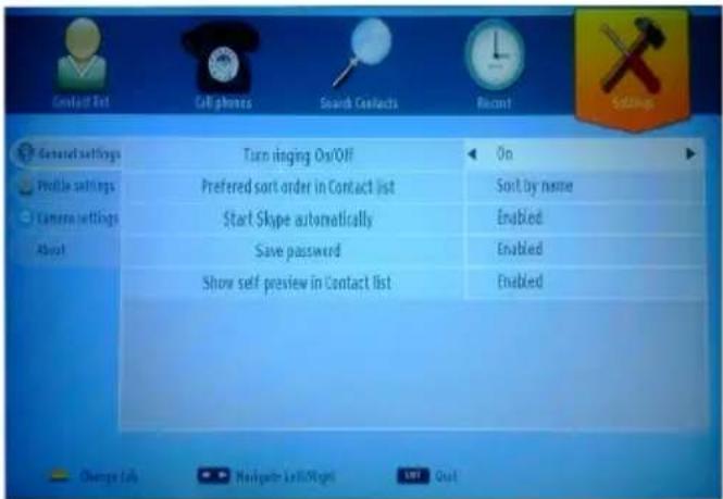 Contact Set Cell phones Search Contacts Recent Settings General settings Turn ringing On/Off Preferred sort order in Contact list Start Skype automatically Save password Show self preview in Contact list On Sort by name Enabled Enabled Enabled