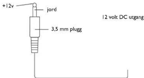 +12v jord 3,5 mm plugg 12 volt DC utgang
